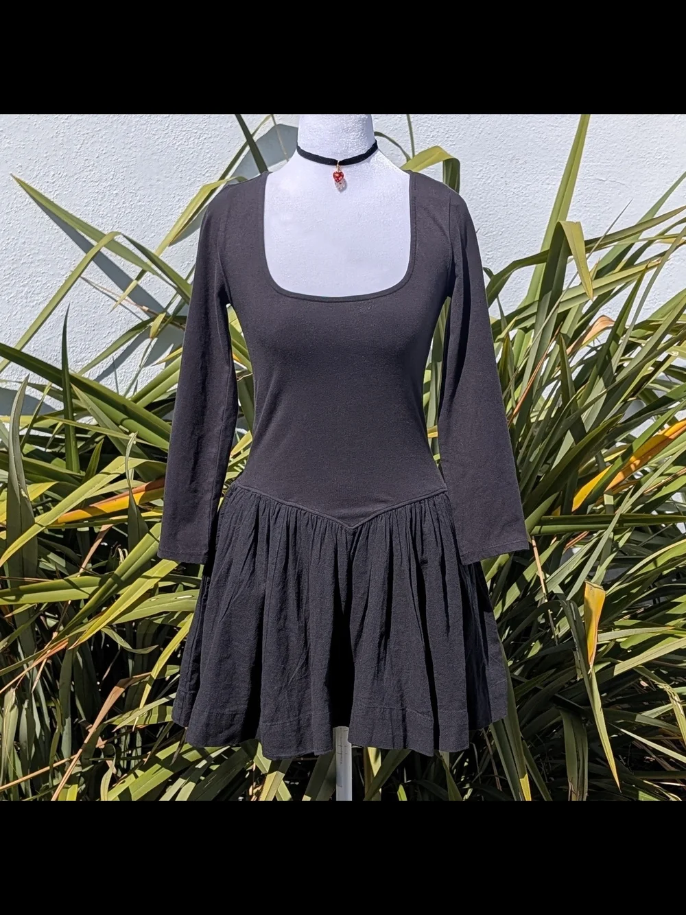 NWT Free-est By Free People Onda Drop-Waist Long-Sleeve Black Mini Dress Medium